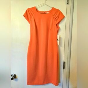 NWT Calvin Klein Pink/Salmon Sheath Dress with Flutter Cap‎ Sleeves
